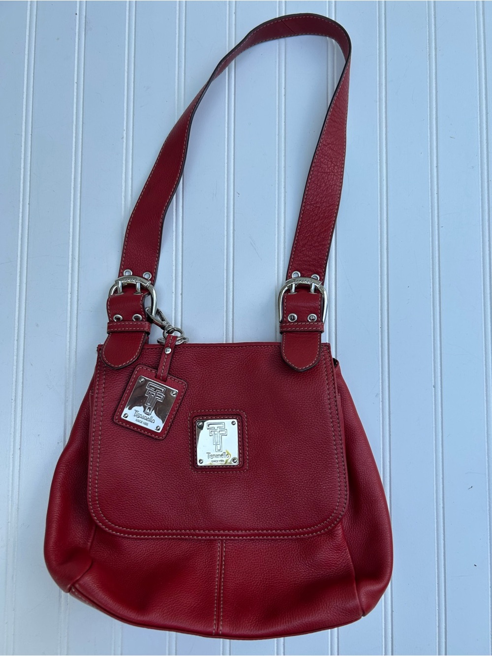 Tignanello Purse Scarlet Pebbled Leather Shoulder Bag Classic